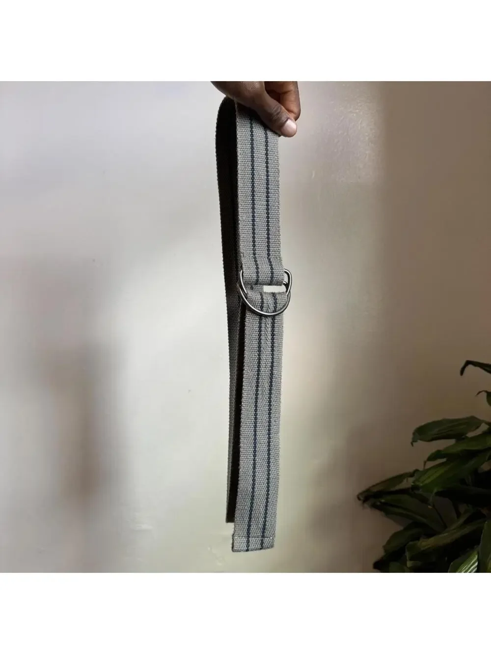 Vintage 90s Grey‎ Striped D-Ring Webbing Belt - Gorpcore / Utility